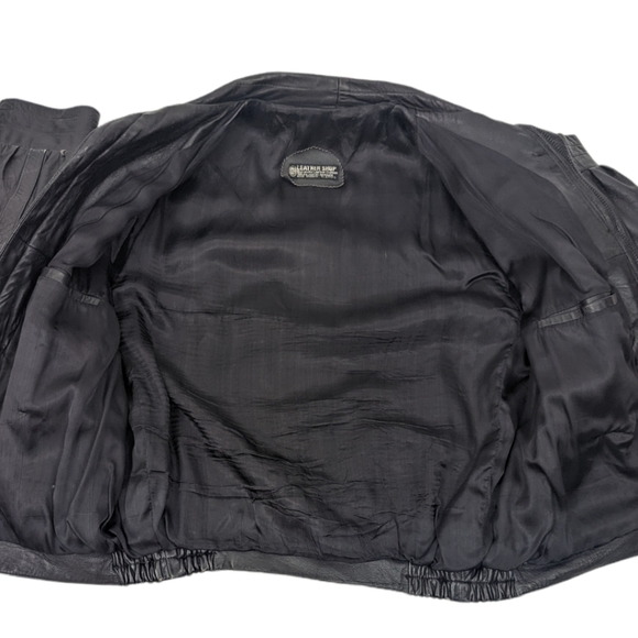 Vintage Leather Bomber Jacket Mens Sz M Aviator Flight Jacket 80s 90s Black - Picture 11 of 15